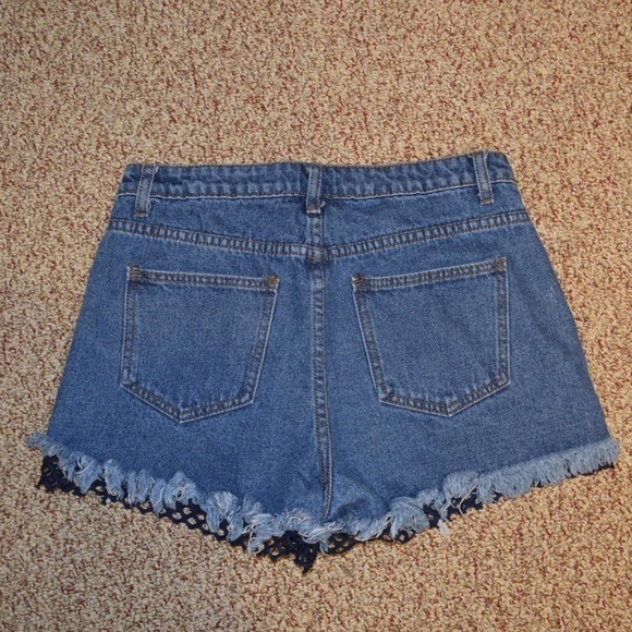 Blue Blush Denim Shorts with Netting Details - Picture 2 of 3